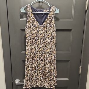 LOFT Cream and Blue Sleeveless V-Neck Sundress